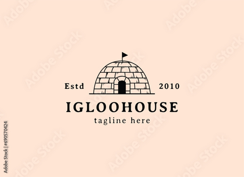 igloo house logo line art vector vintage simple illustration template icon graphic design. traditional house of eskimo people sign or symbol building culture concept