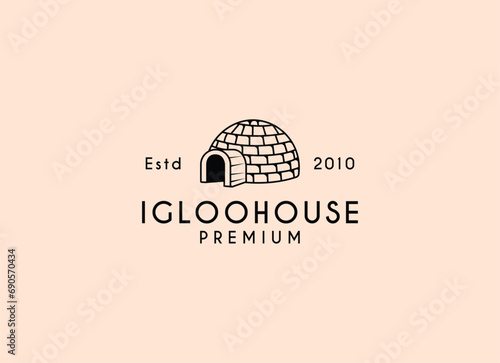 igloo house logo line art vector vintage simple illustration template icon graphic design. traditional house of eskimo people sign or symbol building culture concept