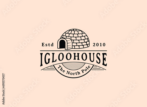 igloo house logo line art vector vintage simple illustration template icon graphic design. traditional house of eskimo people sign or symbol building culture concept