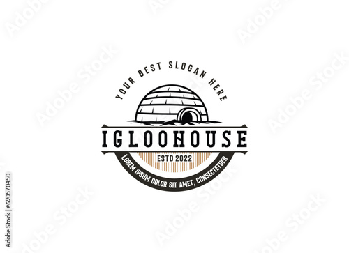igloo house logo line art vector vintage simple illustration template icon graphic design. traditional house of eskimo people sign or symbol building culture concept photo