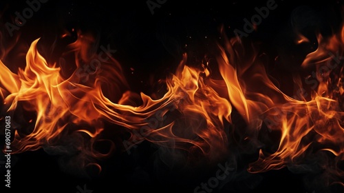 Fire flames on black background or texture