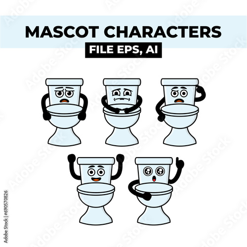 Toilets cartoon characters of with various expressions. Ideal for illustrating bathroom humor, plumbing services, hygiene awareness campaigns, and educational materials for children.