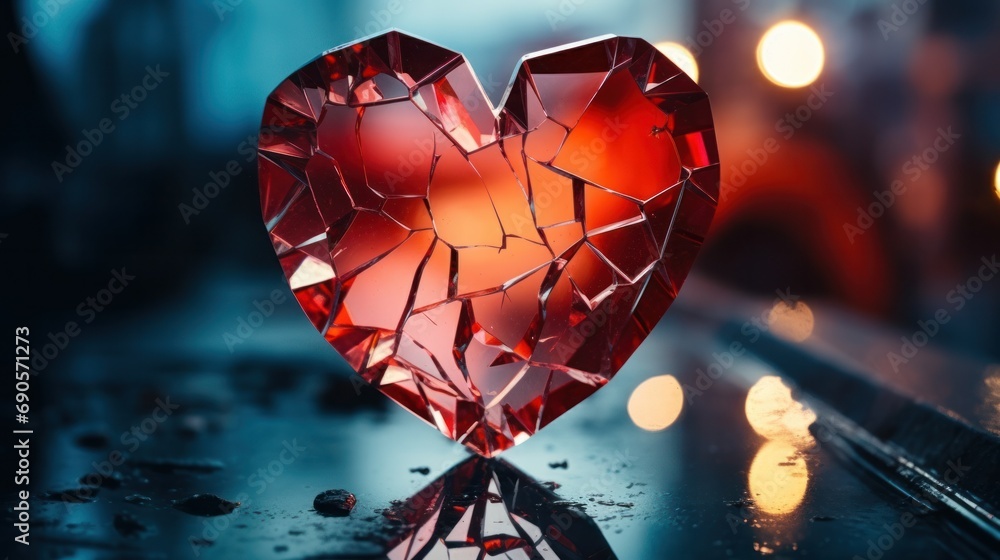 Abstract shattered heart-shaped mirror glass pattern - obrazy, fototapety, plakaty 