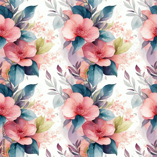 watercolor seamless flowers pattern generative Ai
