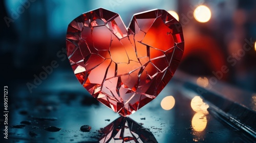 Abstract shattered heart-shaped mirror glass pattern photo