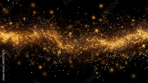 Gold glitter powder explosion. Golden dust and spark particles splash or shimmer burst. Sparkling sequins texture effect on black transparent background