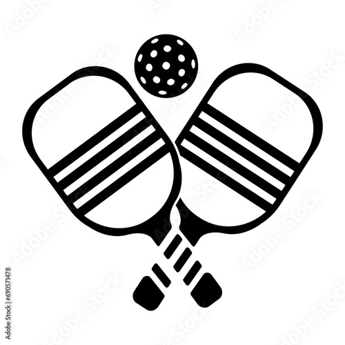 Silhouettes of Pickleball Racket, paddel, bat and Balls for Outdoor and Indoor Game