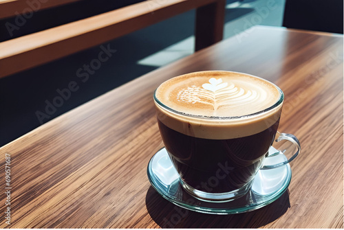 cup of coffee on wooden table, Relaxing Coffee Break with Cup on Wooden Table. Generative AI.