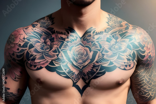 person with tattoo, Portrait Showcasing Beautiful Tattoos. Generative AI.