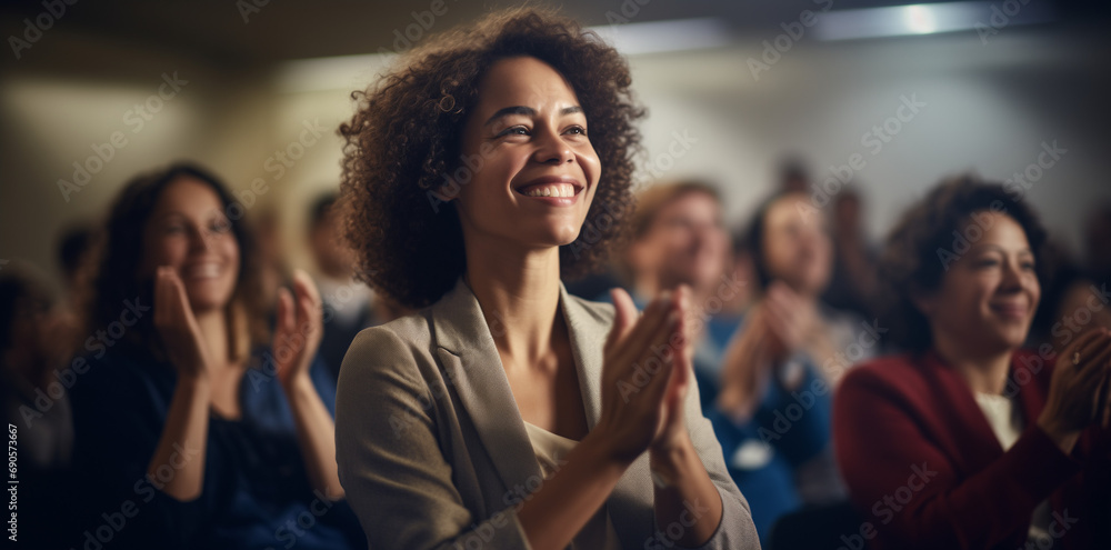 Latina Businesswoman Applauding at Diverse Conference