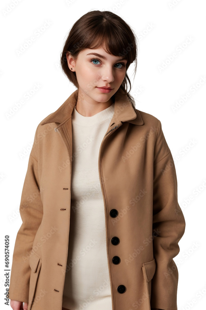 Young American woman wearing a stylish coat, isolated, transparent background, no background. PNG. Young American woman wearing a stylish coat, isolated, transparent background, no background. PNG.