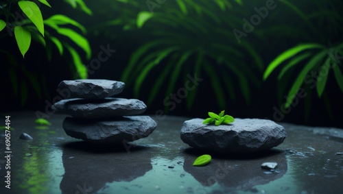 Group of Rocks Balancing on a Tranquil Pond Surface