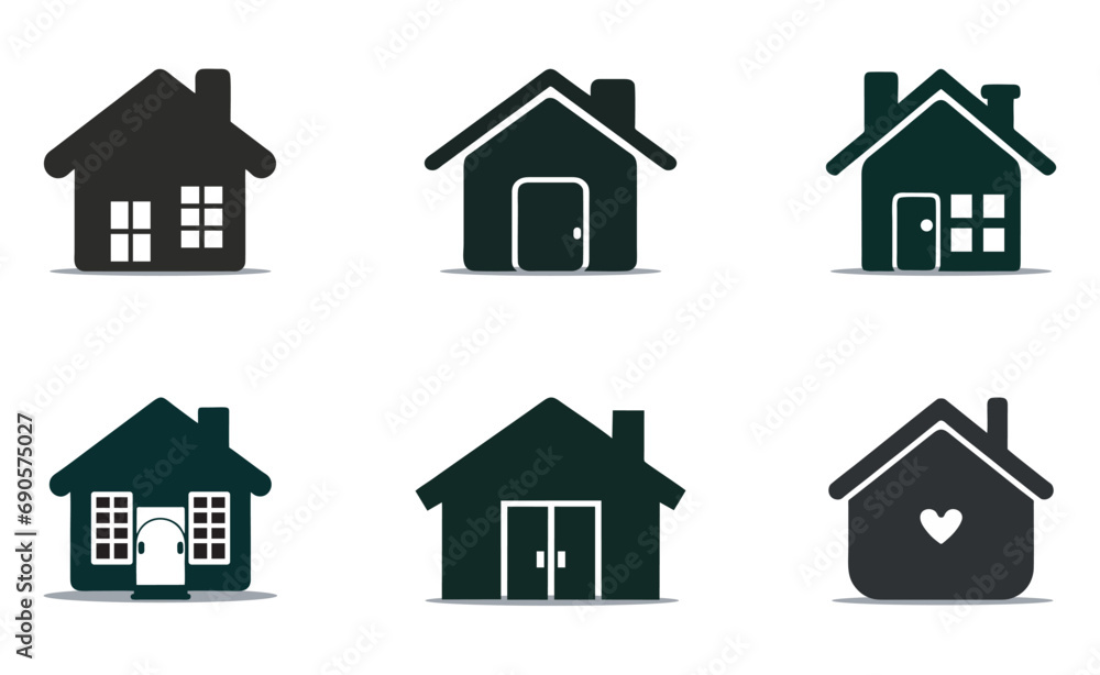 Black home icon vector set. House symbol isolated on white background. Home icon in black. House silhouette.