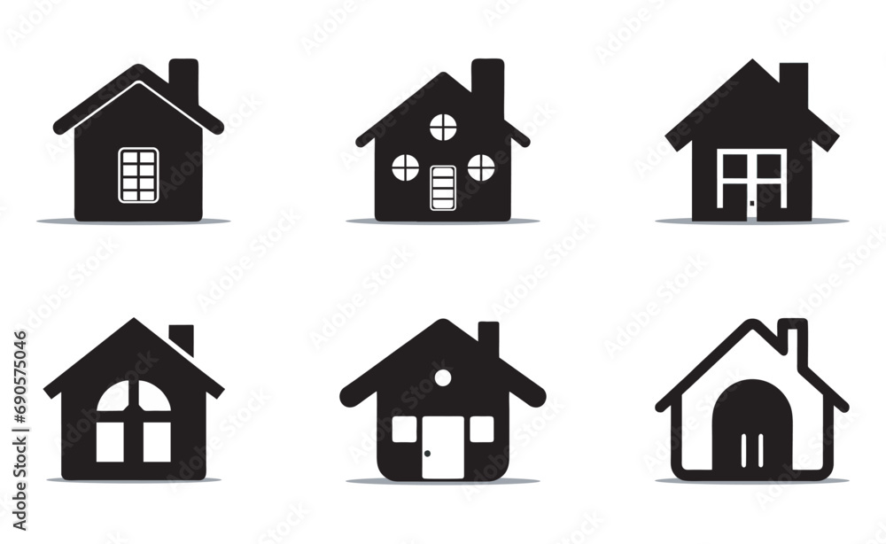 Black home icon vector set. House symbol isolated on white background. Home icon in black. House silhouette.