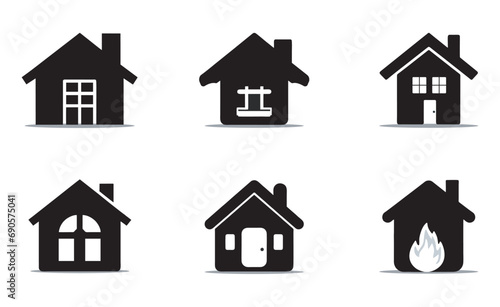 Black home icon vector set. House symbol isolated on white background. Home icon in black. House silhouette.