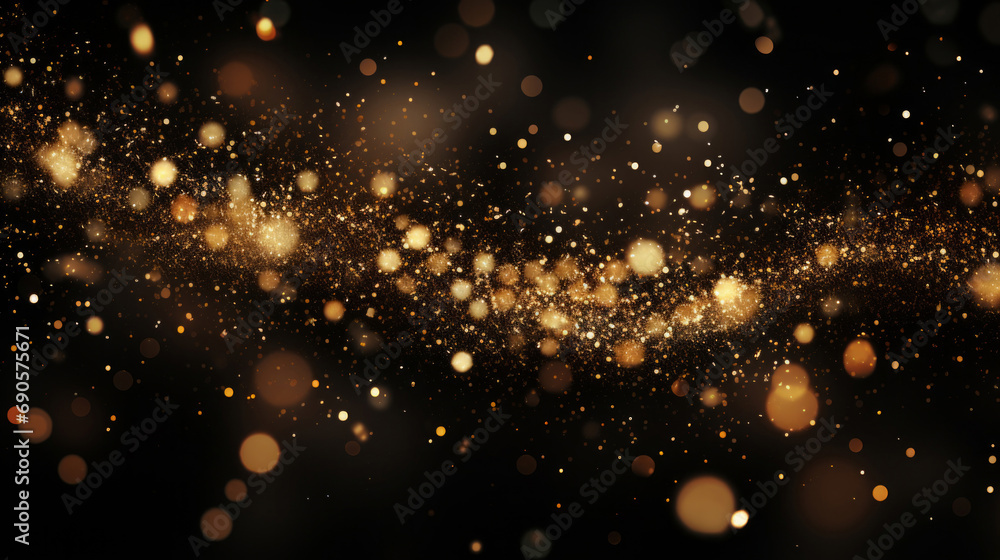 Golden particles, futuristic dance of glittering networks for tech brilliance. Symphony of interconnected brilliance in the digital galaxy. Technological wonder, sparkling gold ode to seamless connec - obrazy, fototapety, plakaty 