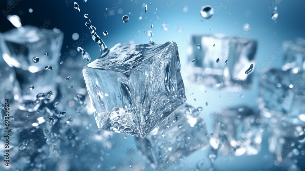 ice cubes in water splash background