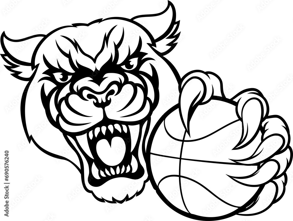Panther Cougar Jaguar Cat Basketball Ball Mascot Panther Cougar Jaguar Cat Basketball Ball Mascot