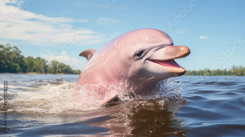 Pink dolphin in the water photo