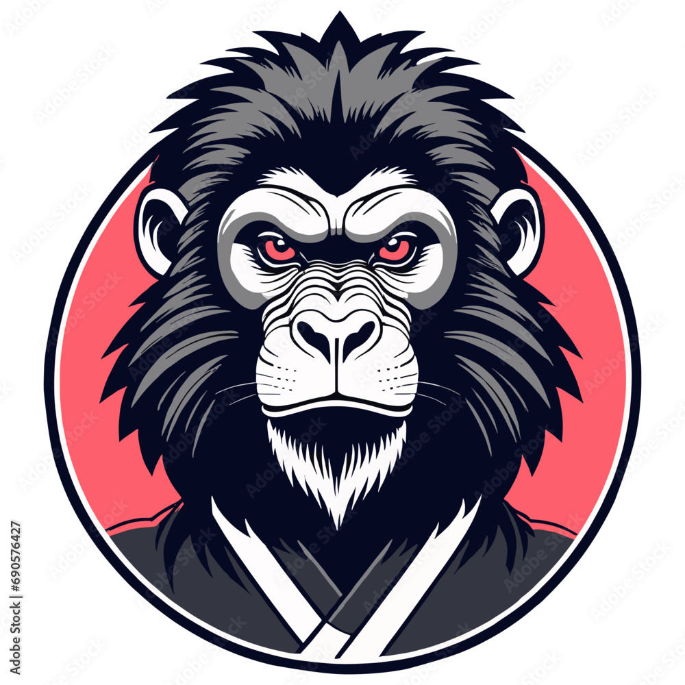 Monkey head, logo retro design for karate gym