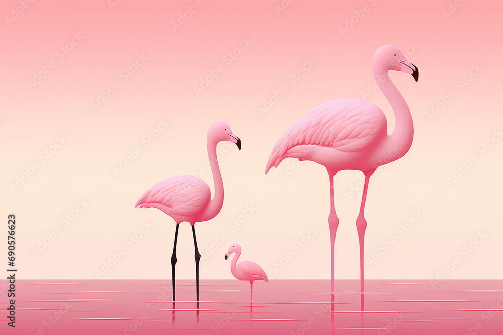 Fototapeta premium Pink Flamingo Family 1