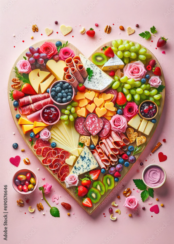 Heart-Shaped Charcuterie and Treats Platter for Valentine's day party