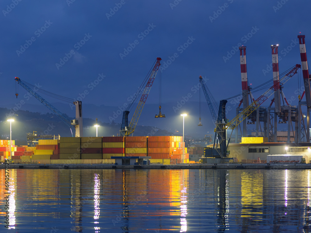 Ships being loaded by gantry cranes at La Spezia