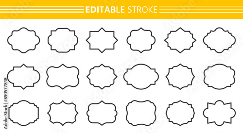 Vintage black line frames. Editable stroke linear elegant retro shapes. Empty label set. Old style sticker border. Premium quality tag template, text badge, emblem patch, craft scrapbook stencil