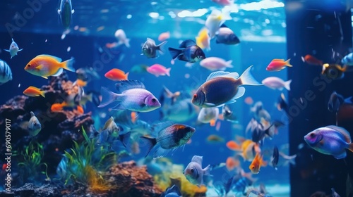 Colorful fish swimming in a vibrant and lively aquarium.