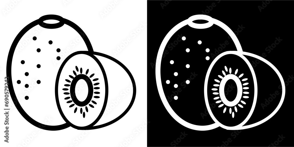 Kiwi fruit, food icon. Black icon. Black line logo