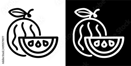 watermelon fruit  fruit icon. Black icon. Black line logo