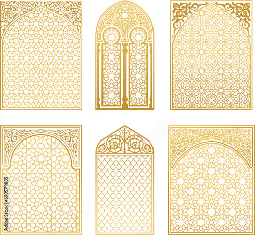 Arabic arches silhouette bundle. Arabian ornament. Doors and windows decor