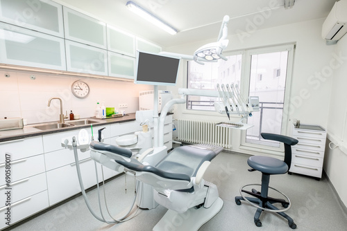 Comfortable Dental Chair Unit with Luxury Dental Chair in Dentist doctor clinic modern medical ward. Health care  medicare industry  heathcare technology concept image