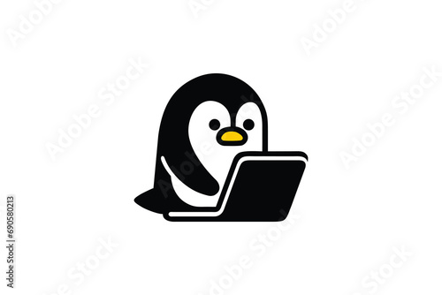 Tech-savvy penguin cartoon with laptop, perfect for educational content, tech blogs, or children's learning platforms.
