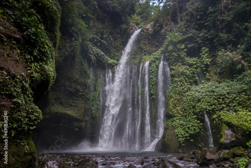 Tropical waterfall after an intense waterfall close to Mount Rinjani, Lombok island, indonesia