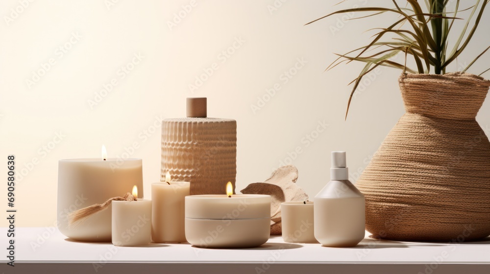Mock Up of Aroma Spa Products Container Set, showcasing a variety of skincare and relaxation products