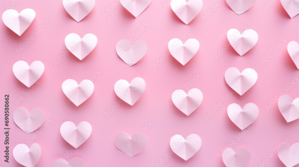 Paper hearts on pink background, celebrating National Sweetest Day.