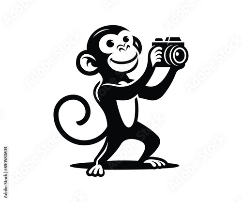 Monkey taking photo with a camera vector