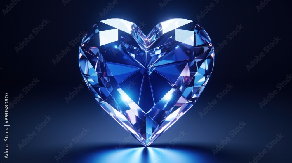 shiny metallic blue heart with a transparent background in 3D.