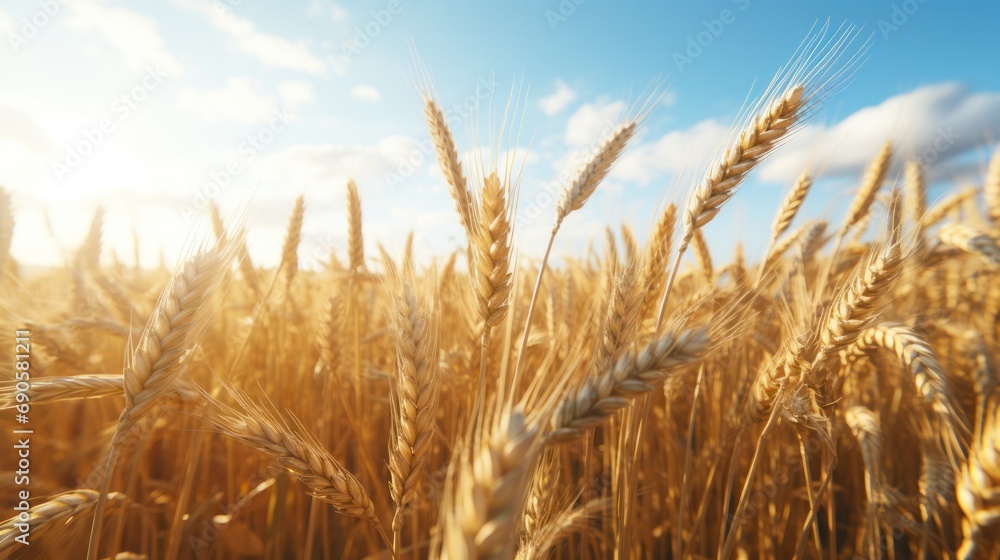 Fototapeta premium wheat fields with golden wheat stalks swaying in the breeze.