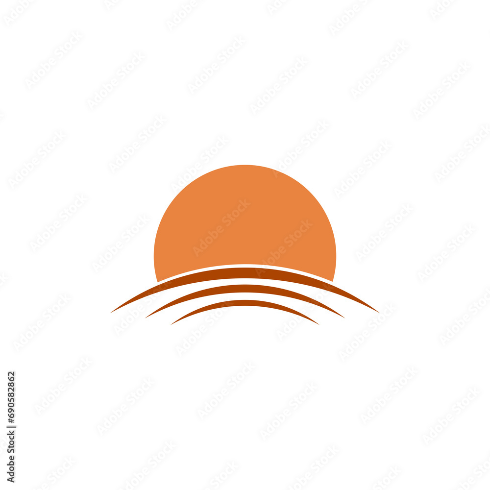 Sun and sea wave minimal icon isolated on transparent background