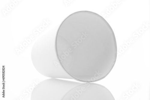 White cardboard cups on white background, blank for mockup design