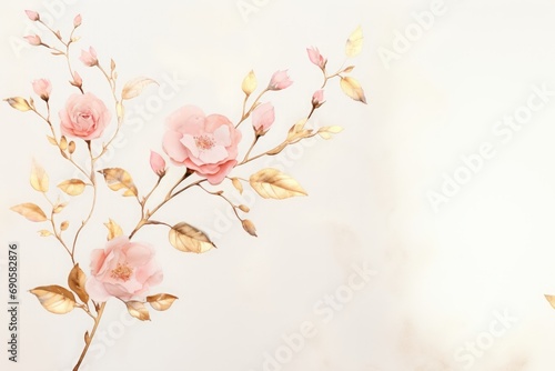 Camellia branches on elegant pastel background. Wedding invitations, greeting cards, wallpaper, background, printing, poster, social ads, banner © An Amanita
