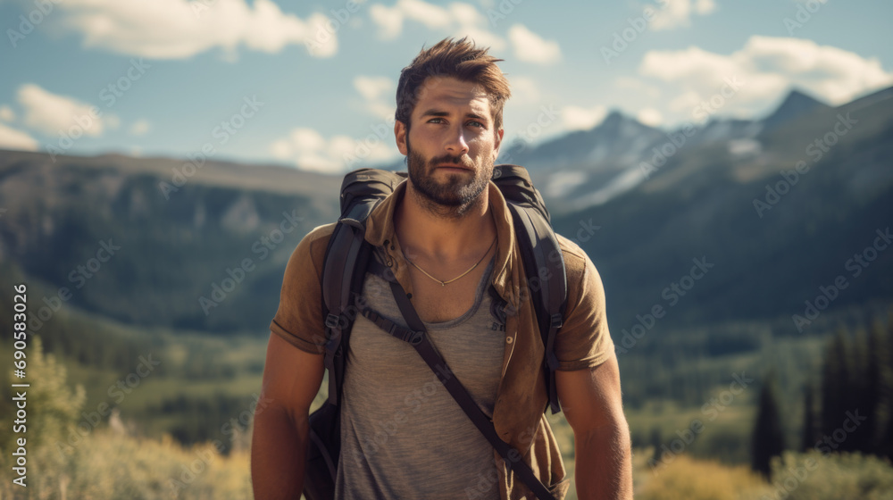 Handsome guy hiking