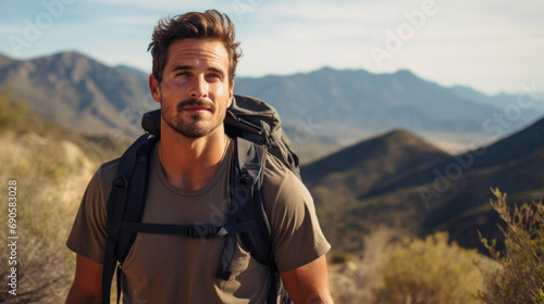 Handsome guy hiking