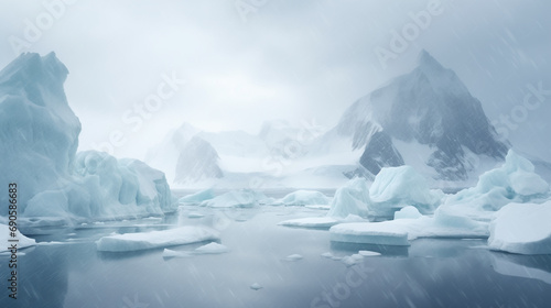 Splendeur Glaciale : Paysage hivernal entre glaciers et montagnes majestueuses