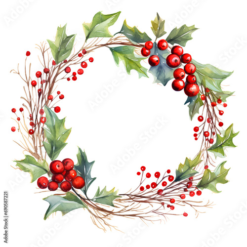 christmas wreath with holly berries