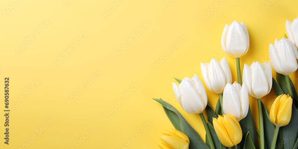 White Tulip ,Top view of beautiful white tulip - obrazy, fototapety, plakaty 