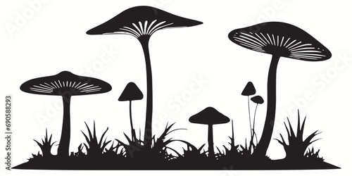 Mushroom silhouettes and icons. Black flat color simple elegant white background Mushroom animal vector and illustration.