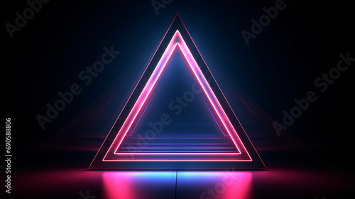 Neon triangle shape glowing in a dark room  3D rendering